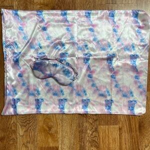 Silk Pillowcase with Eye Mask - Pink and Blue